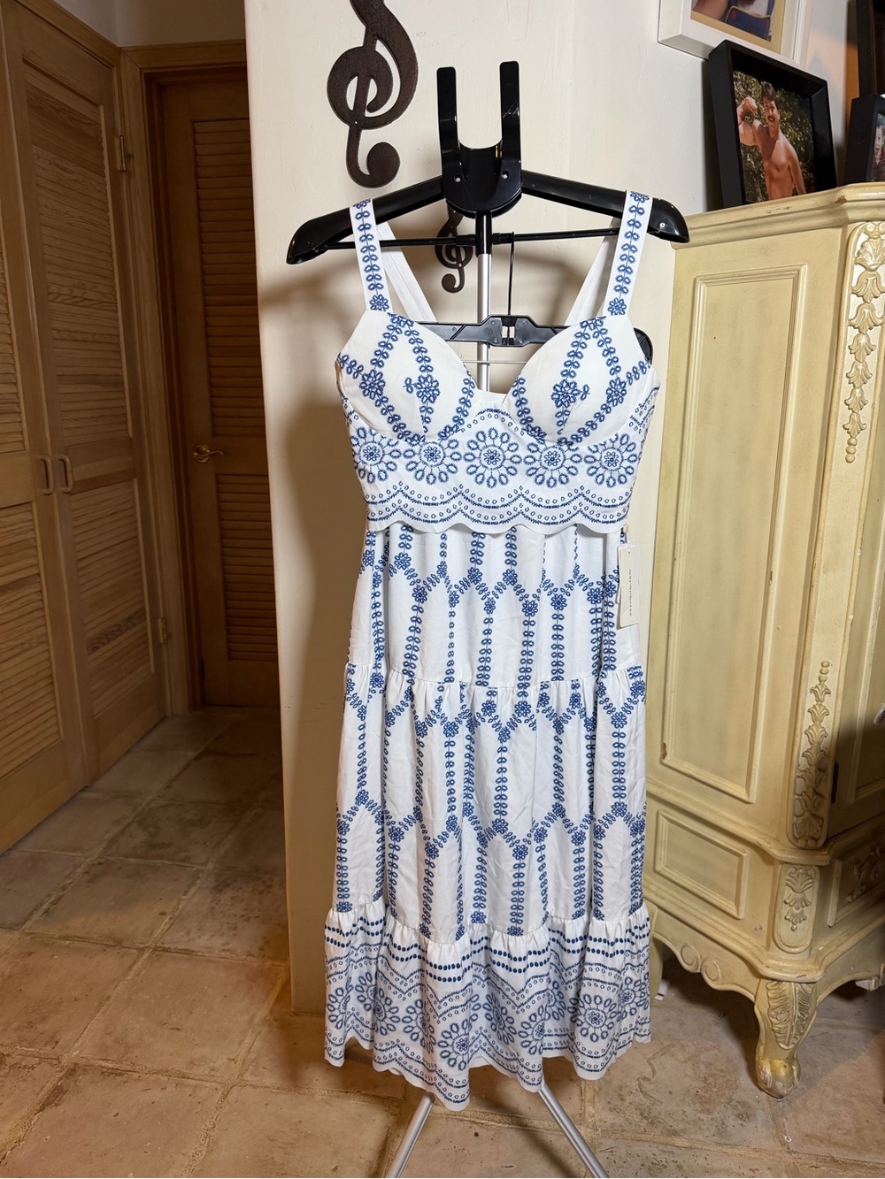 NwT Commense White & Blue Embroidered set. Bustier and maxi skirt